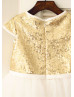 Cap Sleeves Gold Sequin Ivory Tulle Knee Length Flower Girl Dress